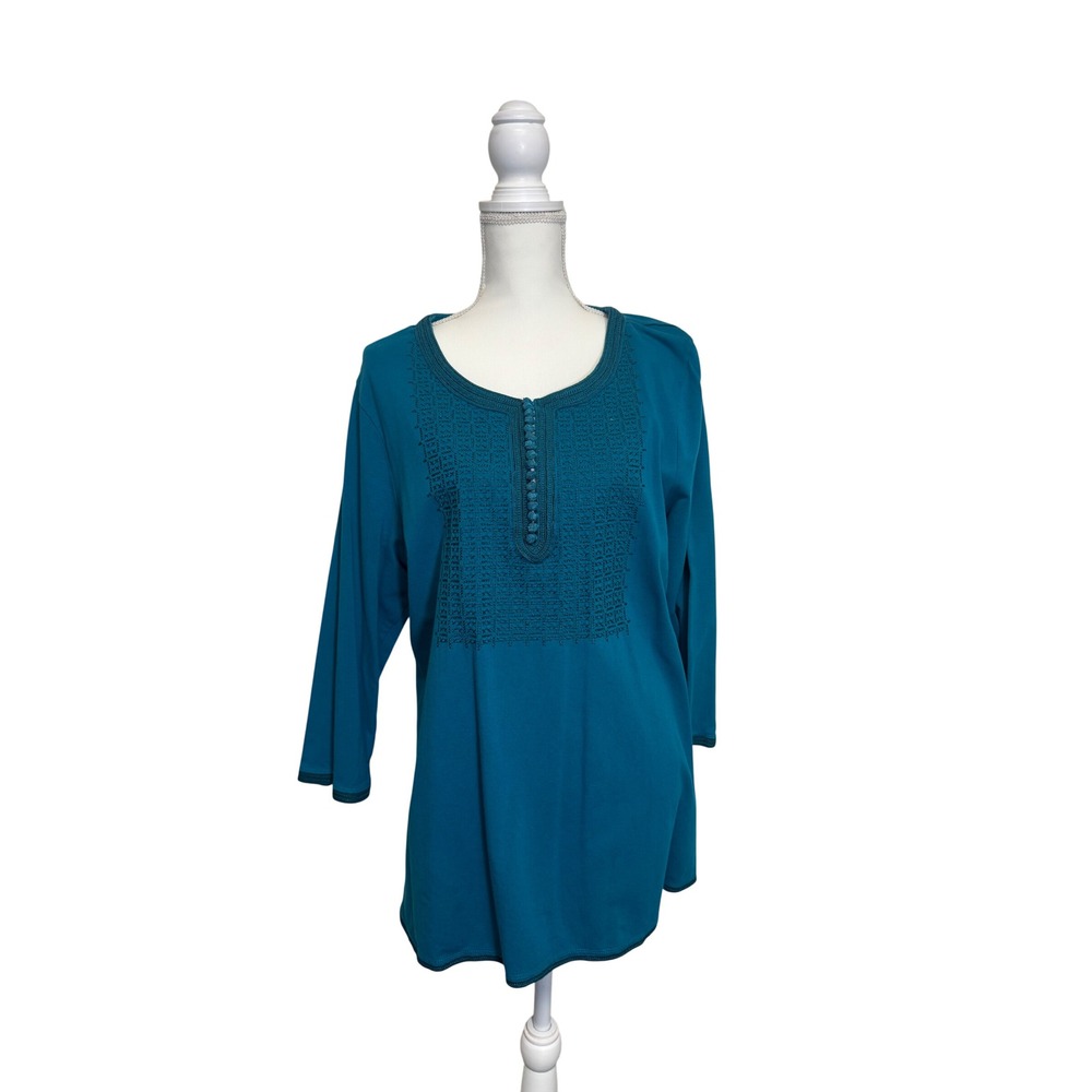 Isaac Mizrahi Live Women's Turquoise Long-Sleeve‎ Blouse, Size XL